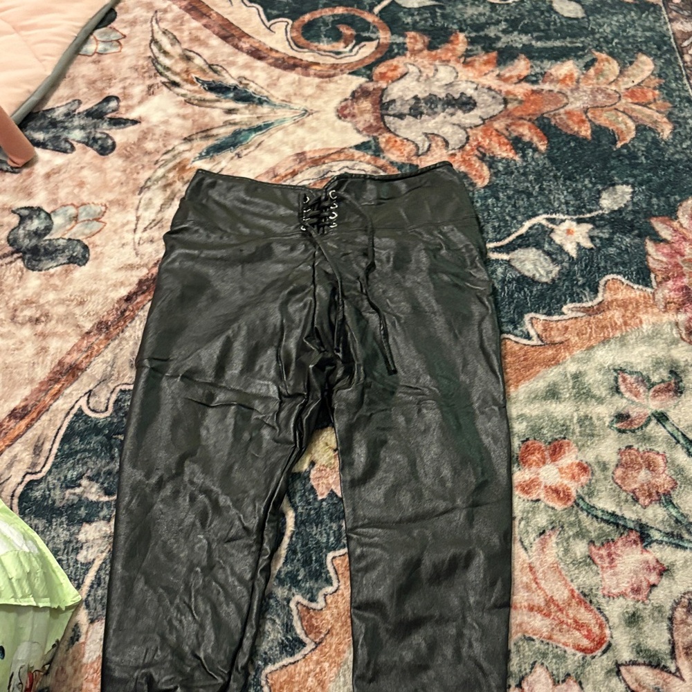 Black Faux Leather Kids Pants